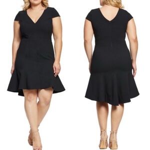 Dress the Population Bettie Black Cocktail Dress High Low Ruffled Hem Size Large